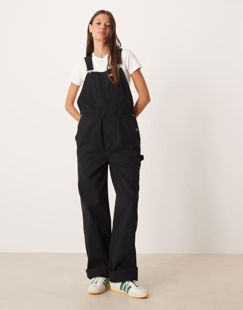 Dickies - Salopette nera in tela con fondo ampio - view 1