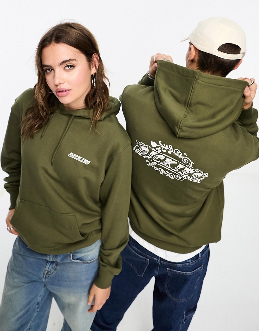 Dickies sandy level back print hoodie in military green
