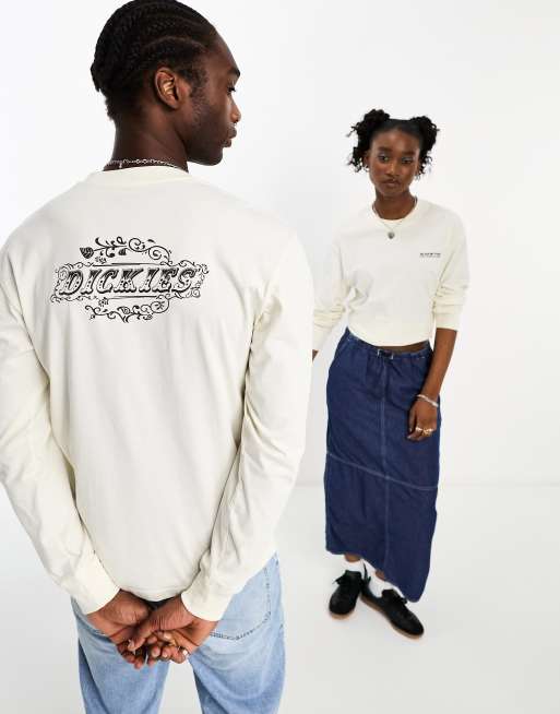 Dickies - Sandy Level - T-shirt met lange mouwen en print op de achterkant in gebroken wit