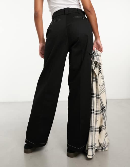 Dickies sawyerville pants with double knee stitching in black | ASOS