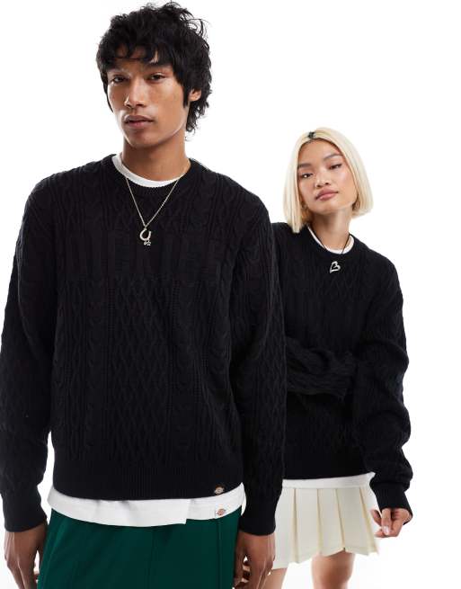 Dickies seasonal knitted tonal logo jumper in black ASOS