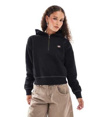 Dickies seasonal quarter zip hooded jumper in black