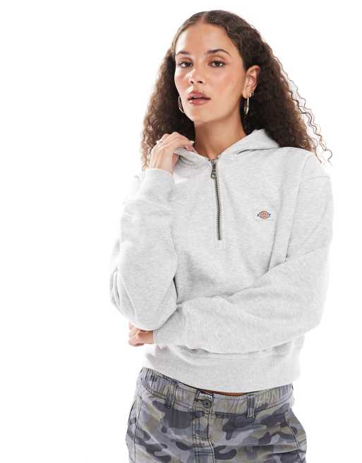 Dickies seasonal quarter zip hooded jumper in light grey, 3 of 4