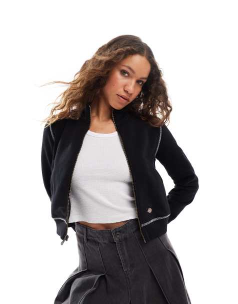 Dickies seasonal zip through jacket with contrast stitching in black - view 1