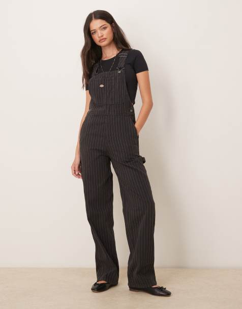 Dickies – Service – Latzhose in Schwarz mit Streifen - view 1