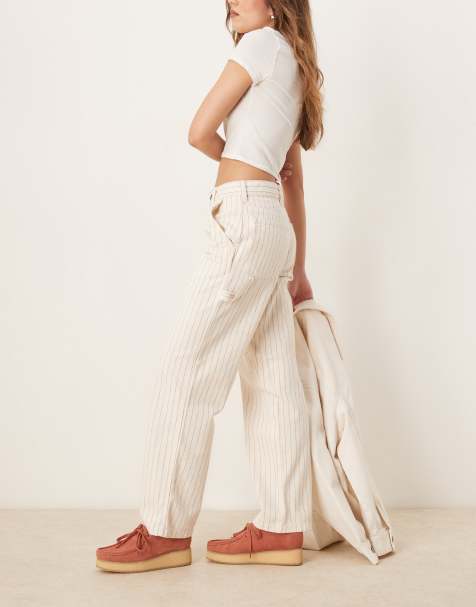 Dickies service stripe carpenter trousers in off white