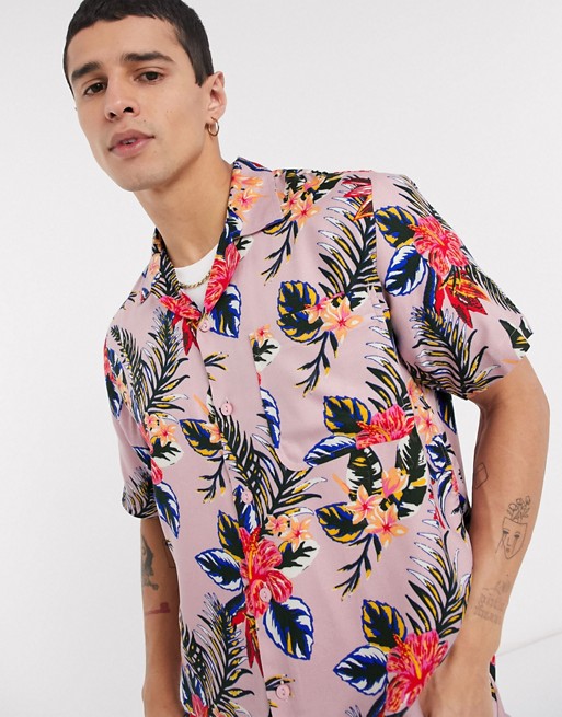 Dickies Shiloh short sleeve floral shirt in pink