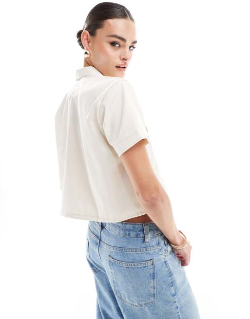Dickies short sleeve cropped work shirt in beige, 3 of 4