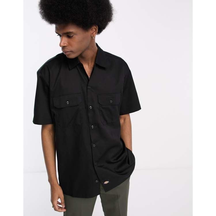 Black short sleeve work hot sale shirt