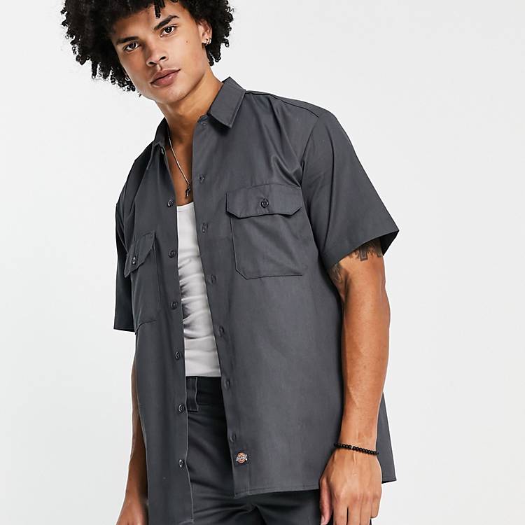 clothing footwear-accessories men cups - VolcanmtShops - sleeved work shirt  in charcoal grey | Dickies short