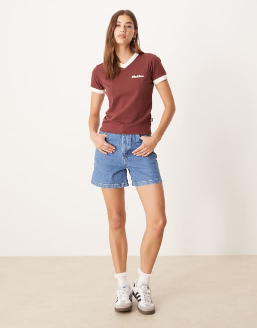 Dickies Slayden ringer longline baby tee in burgundy, 4 of 4