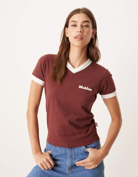 Dickies - Slayden - T-shirt baby bordeaux taglio lungo con bordi a contrasto - view 1