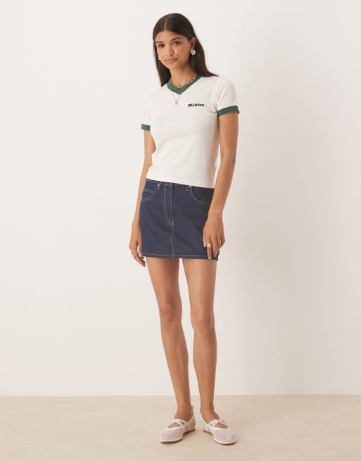 Dickies - Slayden - T-shirt long effet rétréci à bords contrastants - Blanc cassé et vert foncé, 2 de 4