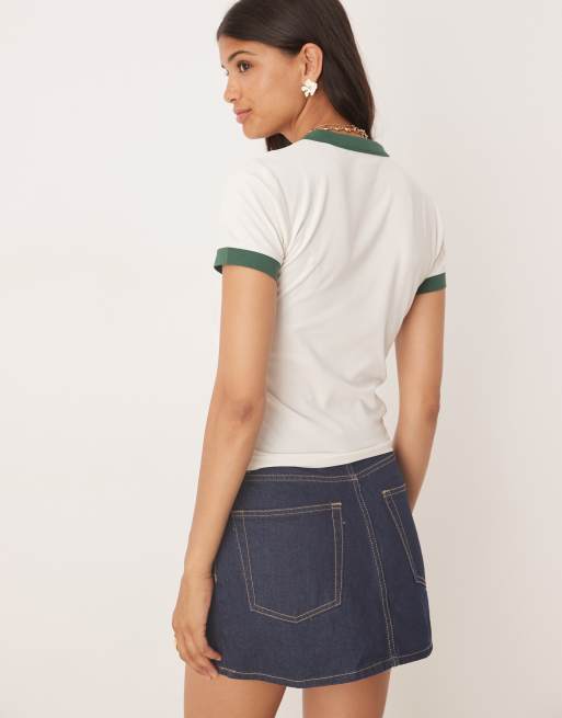 Dickies - Slayden - T-shirt long effet rétréci à bords contrastants - Blanc cassé et vert foncé, 3 de 4