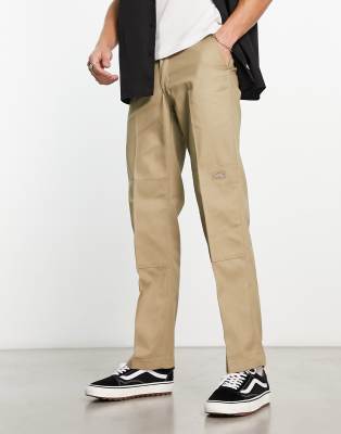 Dickies Dickies slim straight double knee work chino trousers in khaki-Green