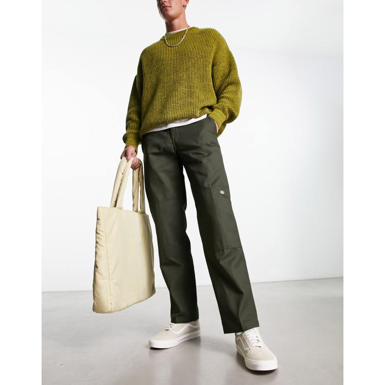 Dickies slim straight double knee work chino trousers in olive green