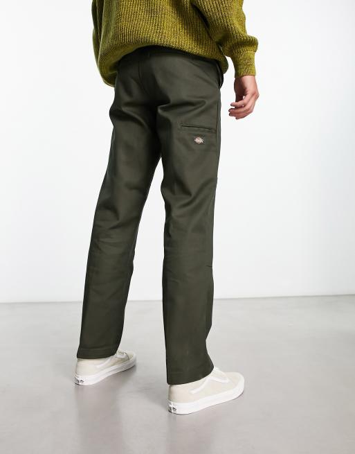 Dickies slim straight double knee work chino trousers in olive green