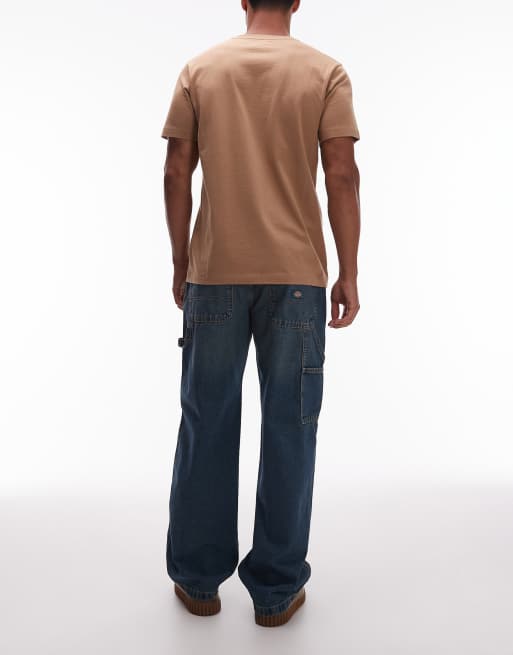 Dickies Stevensville carpenter wide leg denim jeans in khaki tinted blue, 2 of 5