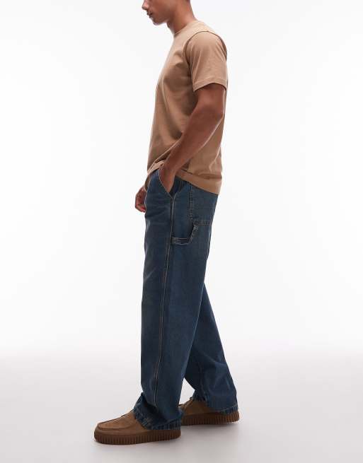 Dickies Stevensville carpenter wide leg denim jeans in khaki tinted blue, 3 of 5
