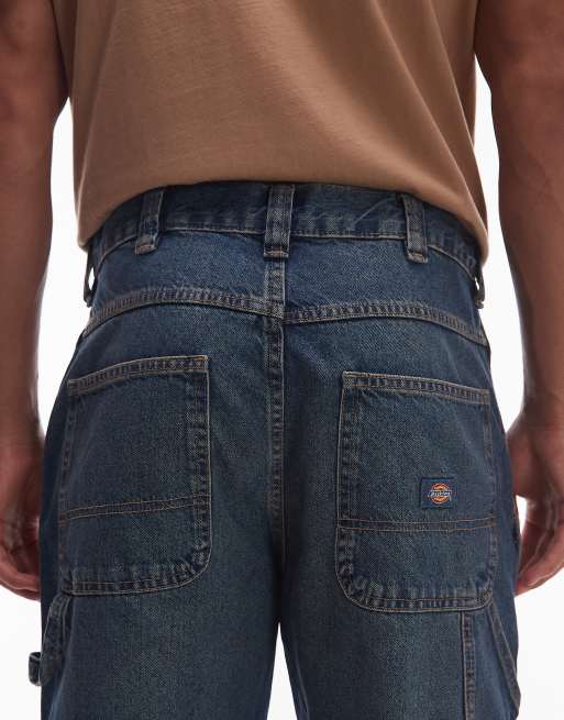 Dickies Stevensville carpenter wide leg denim jeans in khaki tinted blue, 5 of 5