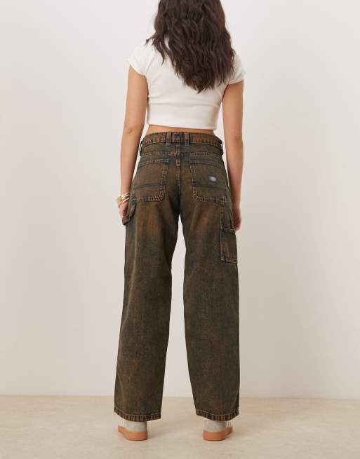 Dickies - Stevensville - Lovallende denim timmermansjeans in bruin getint indigo, 2 van 5