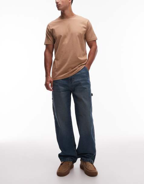 Dickies stevensville carpenter wide leg denim jeans in khaki tinted blue