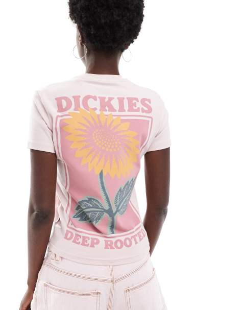 Dickies sunflower graphic back print baby tee in light pink - exclusive to ASOS - view 1