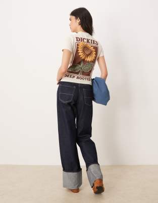 Dickies Dickies sunflower graphic back print baby tee in off white- exclusive to ASOS