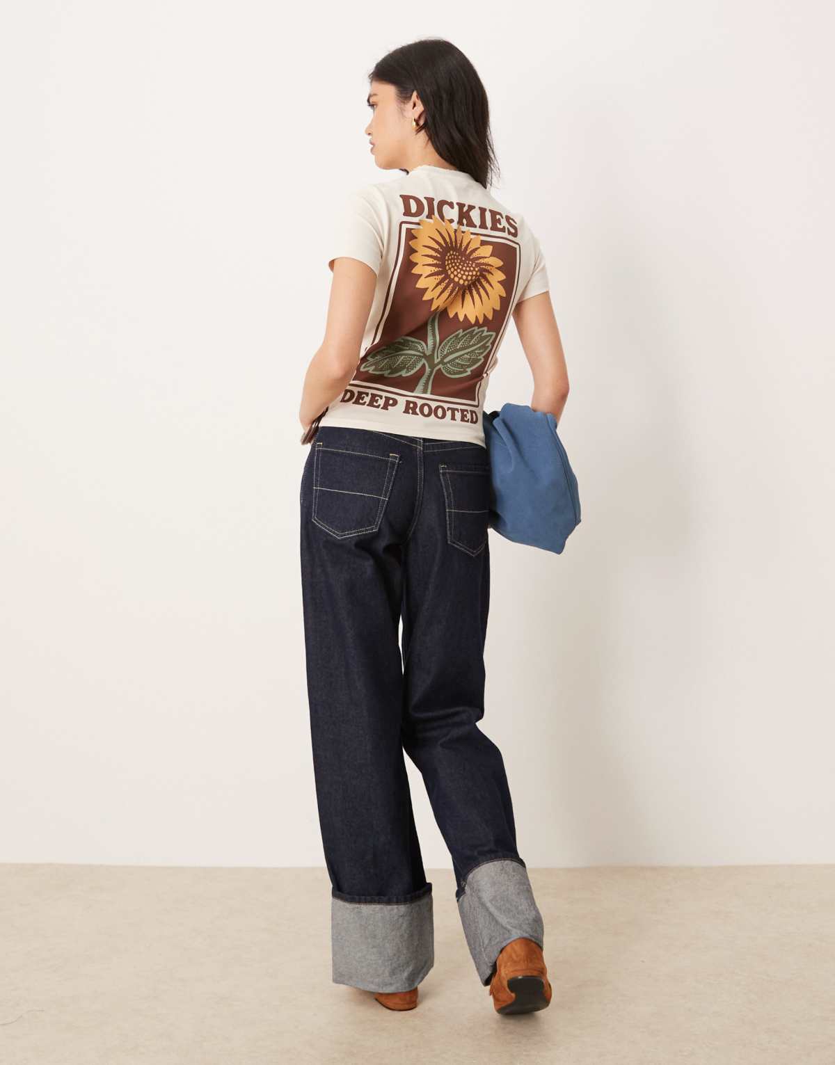 Dickies sunflower graphic back print baby tee in off white- exclusive to ASOS