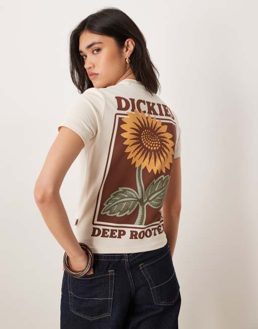 Dickies sunflower graphic back print baby tee in off white- exclusive to ASOS, 4 of 4