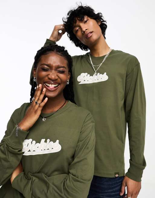 Dickies T shirt manches longues et logo universitaire Vert militaire