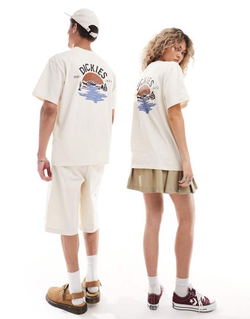 Dickies - T-shirt color crema con stampa di spiaggia sul retro