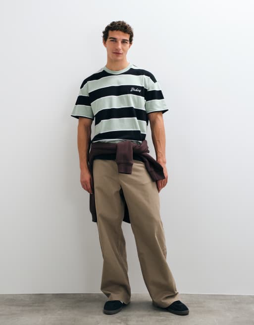 Dickies T-shirt con logo ricamato a righe in nero e kaki, 3 di 5