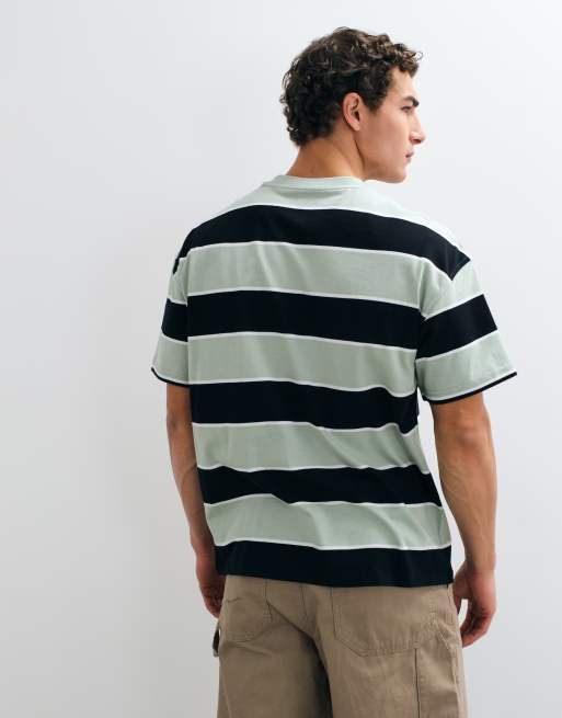 Dickies T-shirt con logo ricamato a righe in nero e kaki, 5 di 5