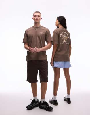 Dickies - T-Shirt in Braun mit grafischem Pizza-Rückenprint, exklusiv bei ASOS