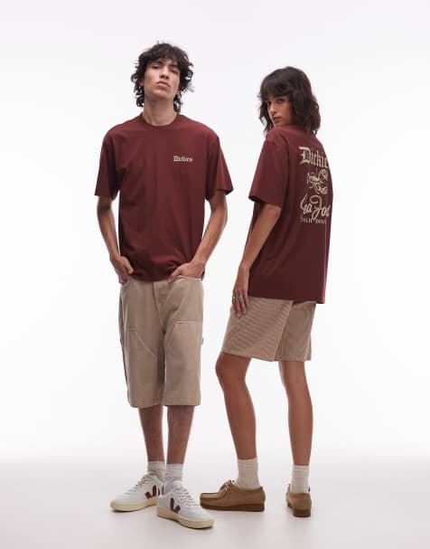 Dickies – T-Shirt in Burgunderrot mit Dinner-Grafikprint hinten - view 1