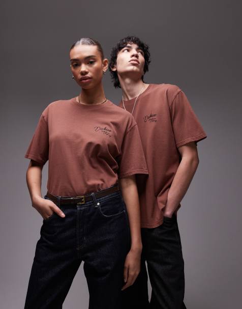 Dickies – T-Shirt in Cappuccino-Braun mit kleinem, farblich abgestimmtem Western-Logo im Seil-Design - view 1