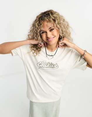 Dickies - T-Shirt in gebrochenem Weiß mit College-Logo, exklusiv bei ASOS