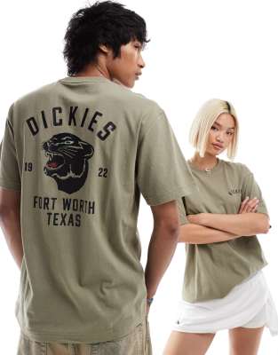 Dickies - T-Shirt in Khakigrün mit Panther-Print auf dem Rücken