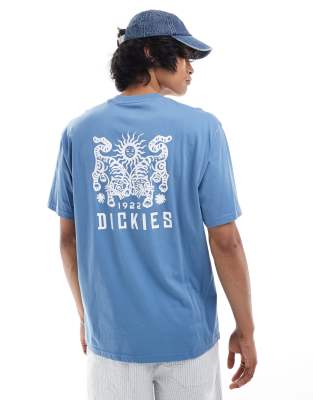 Dickies - T-Shirt in Mittelblau mit Tiger-Rückenprint