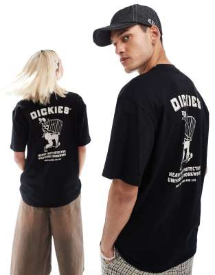 Dickies - T-Shirt in Schwarz mit Arbeiter-Grafikprint auf dem Rücken