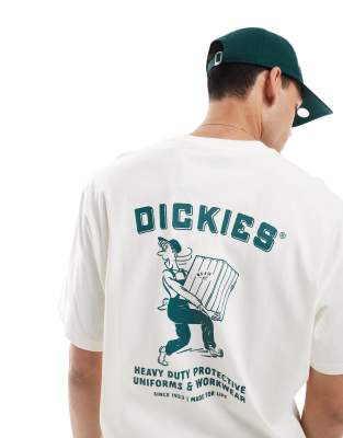 Dickies - T-Shirt in Wollweiß mit Arbeiter-Grafikprint auf dem Rücken