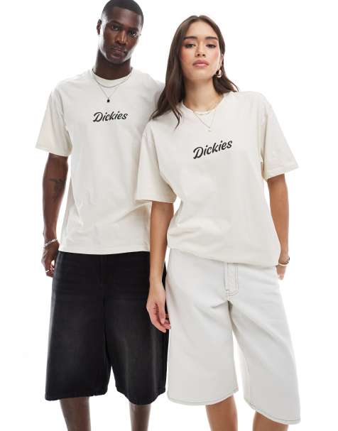 Dickies – T-Shirt in Wollweiß mit mittigem geschwungenem Logo-Schriftzug, exklusiv bei ASOS - view 1