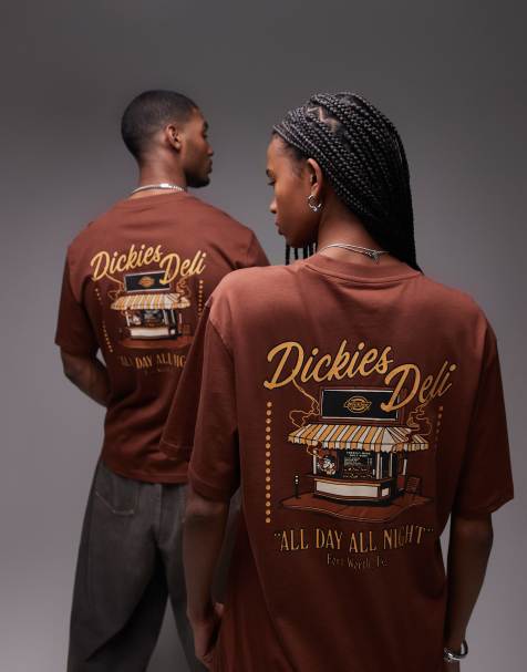 Dickies - T-shirt marrone cappuccino con stampa sul retro "Deli" - In esclusiva per ASOS - view 1