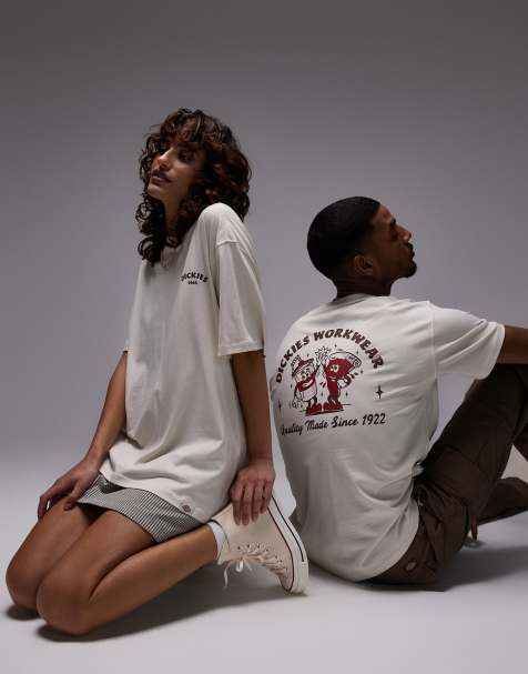 Dickies - T-shirt met grafische pizza-print op de achterkant in gebroken wit, exclusief bij ASOS - view 1