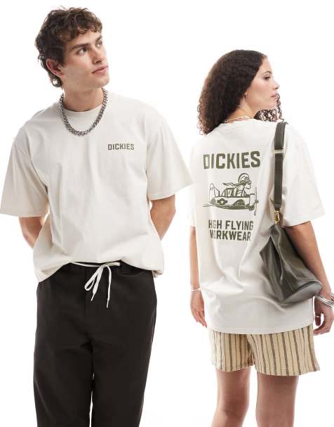 Dickies - T-shirt met grafische vliegtuigprint op de achterkant in gebroken wit - view 1