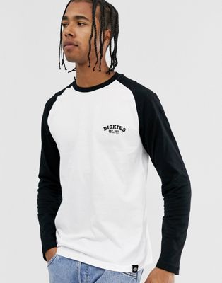 Dickies - T-shirt met lange zwarte raglanmouwen in wit
