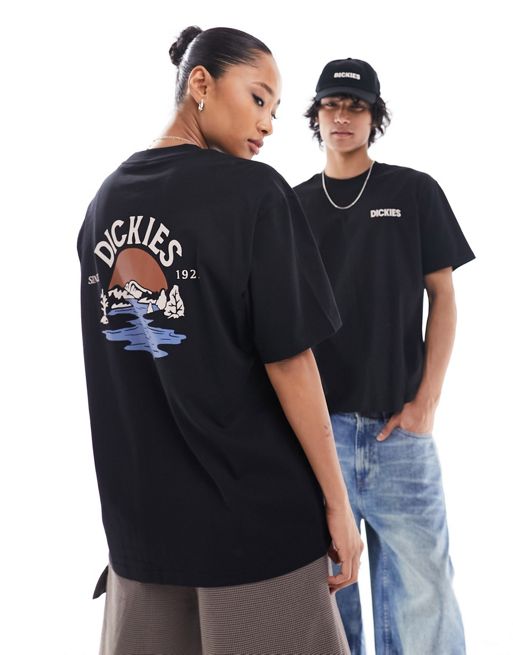 Dickies - T-shirt nera con stampa di spiaggia sul retro