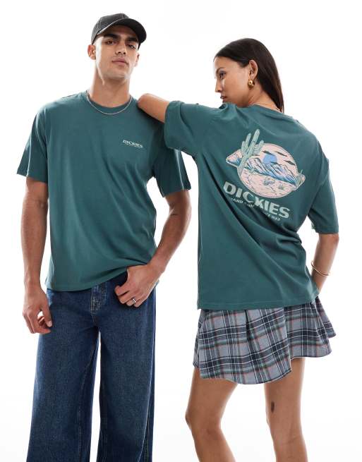 Dickies - T-Shirt verde scuro con stampa stile western di montagna e deserto sul retro - In esclusiva per ASOS