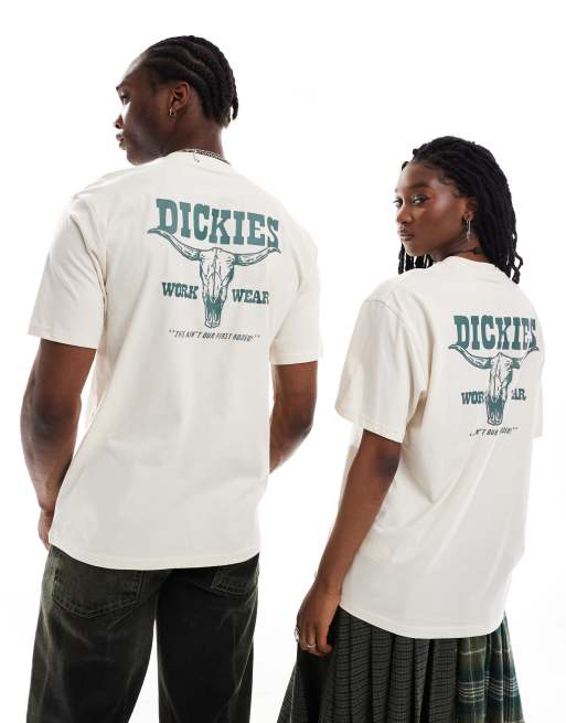 Dickies – T-shirt w kolorze złamanej bieli z krótkimi rękawami i kowbojską grafiką na plecach – tylko w ASOS